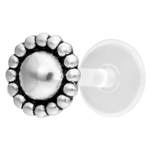 Silberner Push-Fit Labret mit rundem Design auf weißem Hintergrund