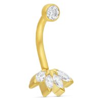 Goldenes Bananabell mit klaren Kristallen auf weißem Hintergrund