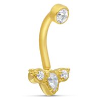 Goldenes Bananabell-Piercing mit klaren Kristallen auf weißem Hintergrund