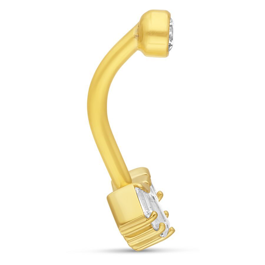 Goldenes Microbananabell aus 18K mit klarem Kristall auf weißem Hintergrund