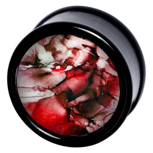 Roter Plug mit marmoriertem Muster, rund, auf weißem Hintergrund