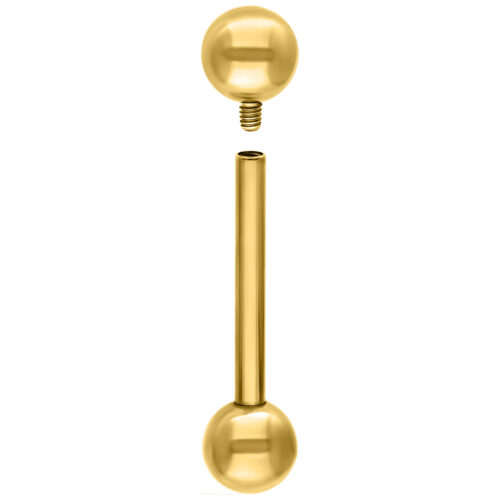 Goldenes Titan-Piercing mit Innengewinde, Stärke 3,0 mm, Länge 6,0 mm, Kugelgröße 6,0 mm, auf weißem Hintergrund
