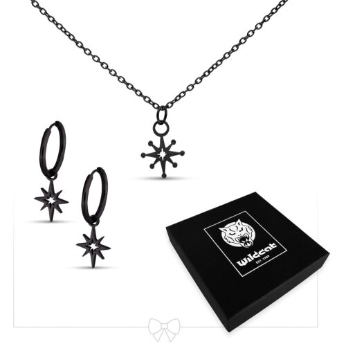 Polar Star Necklace with Hoops Set - Black Metal