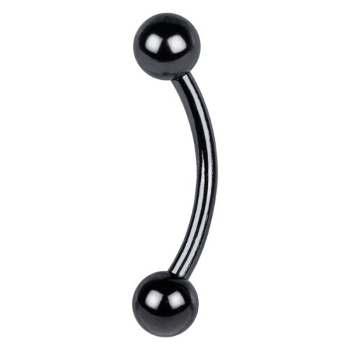 Schwarzes Bananabell Piercing aus Titan mit zwei Kugeln auf weißem Hintergrund