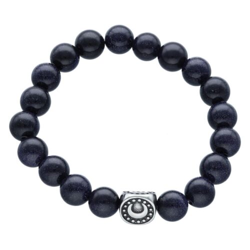 Unisex Moonshine Armband mit dunkelblauen Perlen und silbernem Detail auf weißem Hintergrund