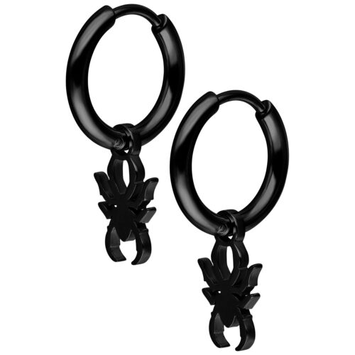 Mini Spider Hoops Pair - Black Metal