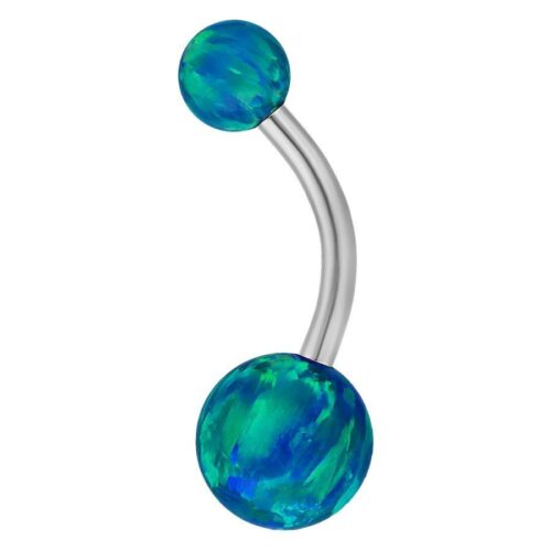 Bauchnabelpiercing mit doppeltem synthetischen Opal in Navy Blau, 8 mm