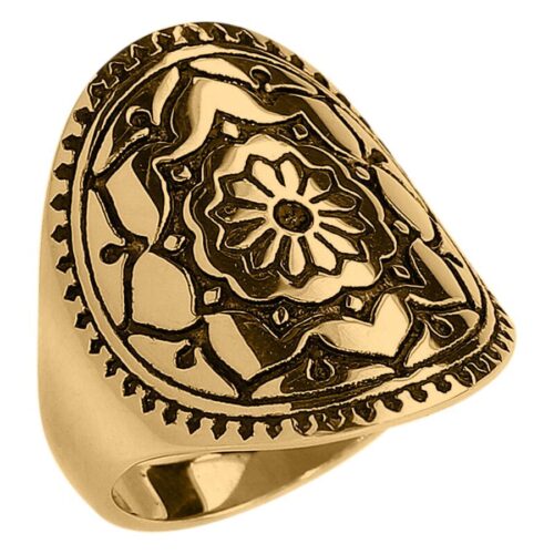 Goldener Ring mit Mandala-Muster auf weißem Hintergrund