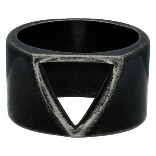 Schwarzer Ring mit Vintage-Dreieck-Design auf weißem Hintergrund