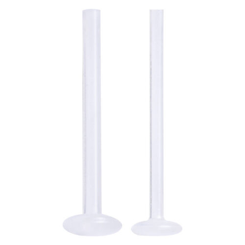 Zwei transparente PTFE Labret Stäbe auf weißem Hintergrund
