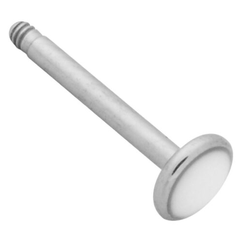 Silbernes Labret-Piercing aus Titan mit Außengewinde auf weißem Hintergrund