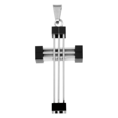 Silberner Kreuzanhänger aus Chirurgenstahl 316L auf weißem Hintergrund