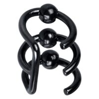 Drei schwarze Ohrstecker aus Chirurgenstahl in Spiralform auf weißem Hintergrund