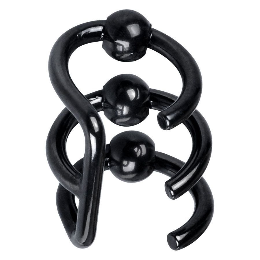 Drei schwarze Ohrstecker aus Chirurgenstahl in Spiralform auf weißem Hintergrund