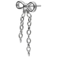 Silberner Push Fit Schleifenaufsatz mit Ketten Silberner Schleifenaufsatz mit zwei hängenden Ketten auf weißem Hintergrund