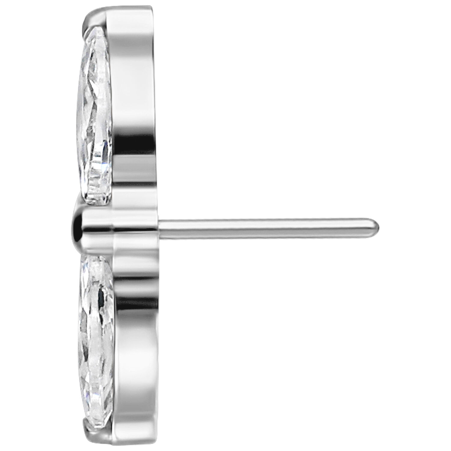 Silberner Kristall Lotus Aufsatz in seitlicher Ansicht auf weißem Hintergrund