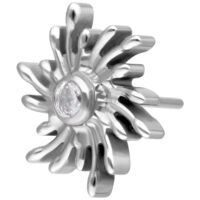 Silberner Sunburst Aufsatz mit kristallklarem Stein auf weißem Hintergrund