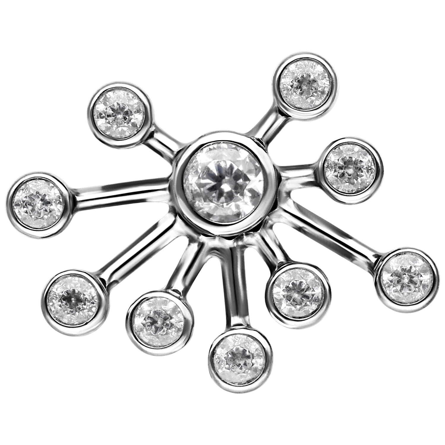 Silberner Push Fit Aufsatz mit kristallklaren Steinen auf weißem Hintergrund