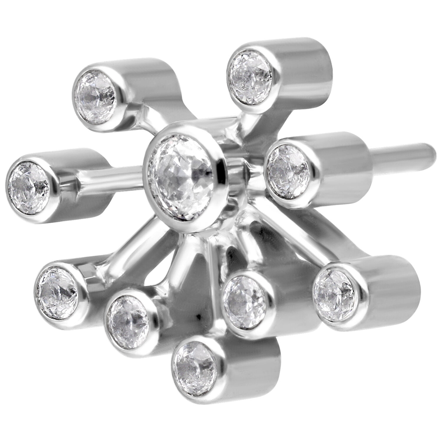 Silberner Titan-Aufsatz mit acht funkelnden Kristallen auf weißem Hintergrund