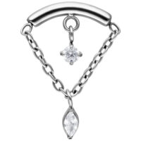 Silberner Helix Piercing Aufsatz mit zwei klaren Kristallen an Ketten