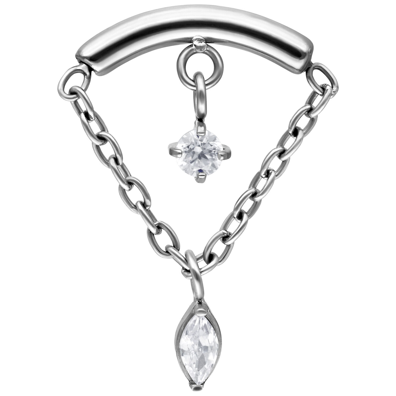 Silberner Helix Piercing Aufsatz mit zwei klaren Kristallen an Ketten