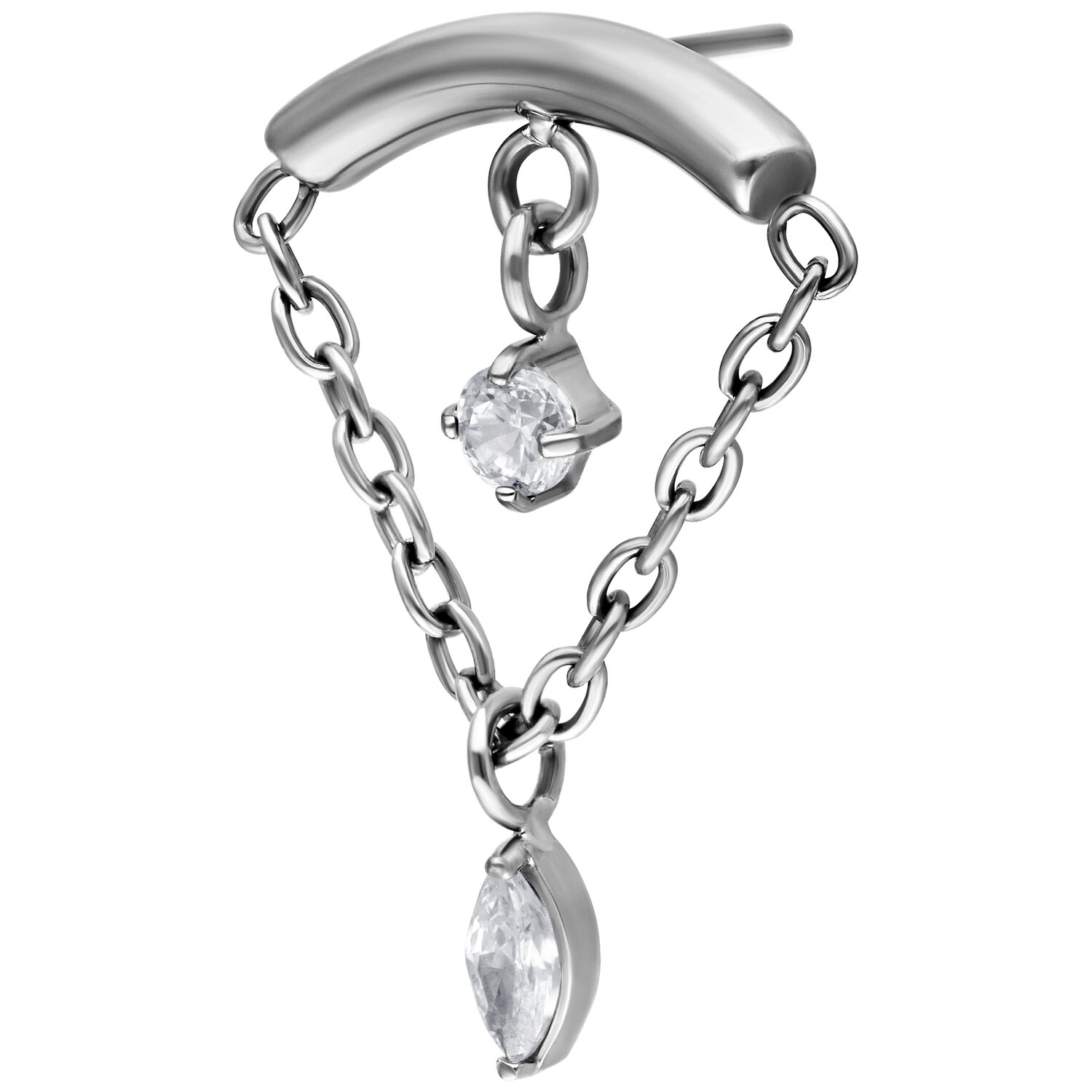 Silberner Helix Aufsatz mit doppeltem Kristall und Kettenanhänger