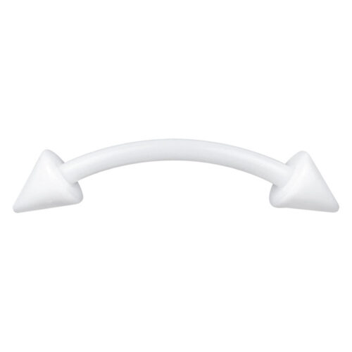 Weißes Bananabell aus Bioplast mit zwei kegelförmigen Enden auf weißem Hintergrund