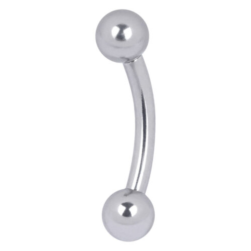Silbernes Bananabell Piercing mit zwei Kugeln auf weißem Hintergrund