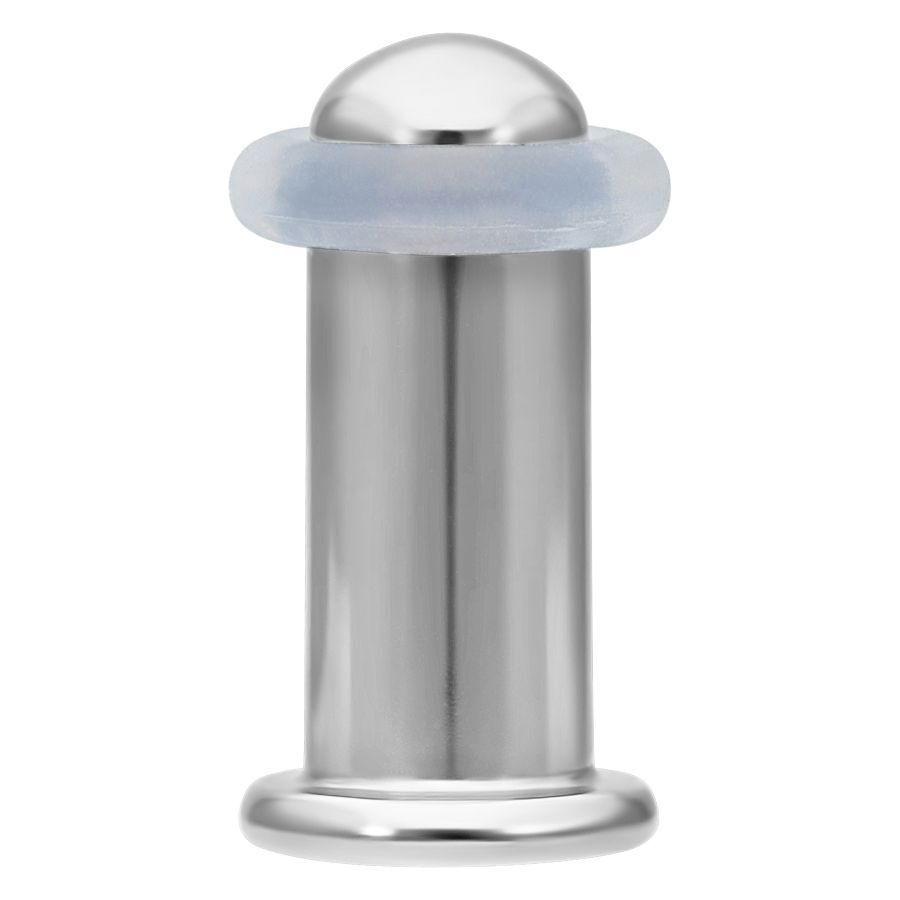 Silberner Piercing-Bullet Retainer aus Titan auf weißem Hintergrund