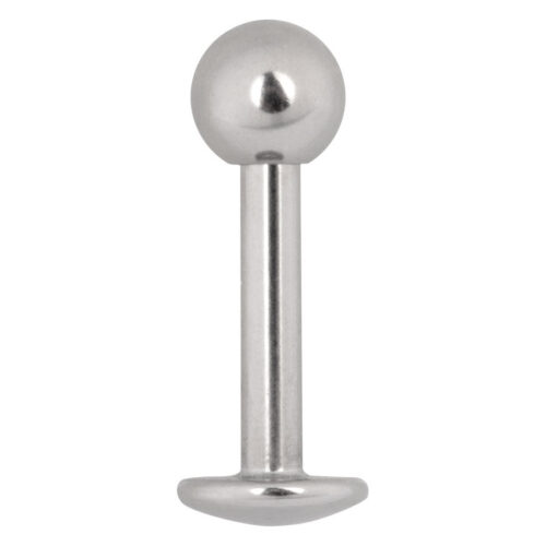 Silbernes Titan Labret mit Kugel und Außengewinde auf weißem Hintergrund