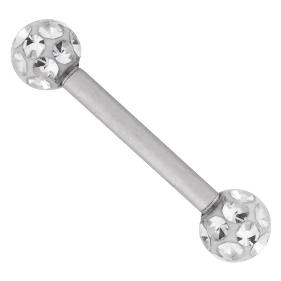 Silbernes Titan Barbell mit kristallklaren Kugeln, 8mm Länge