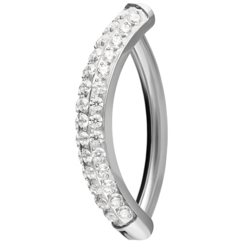 Silberner Bauchnabel Clicker aus Titan mit funkelnden Kristallen