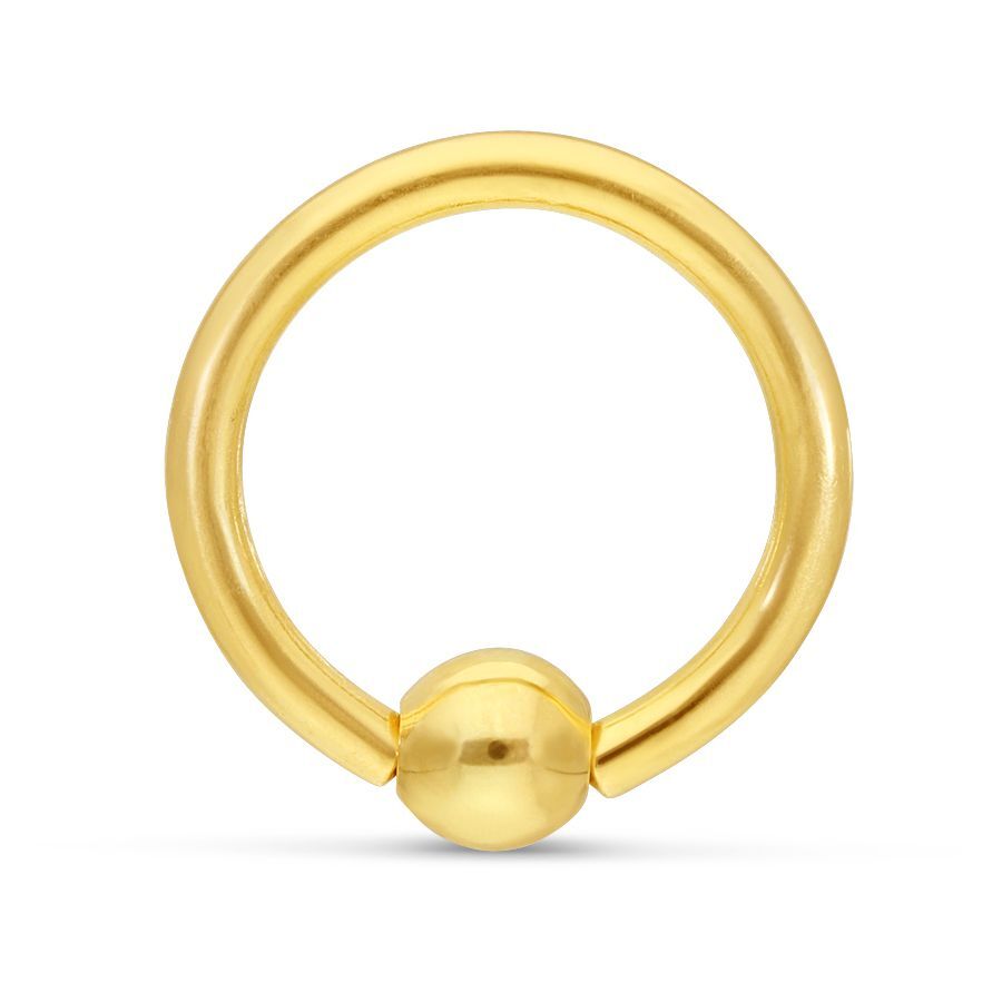 Goldener Klemmkugelring aus 18K Gold auf weißem Hintergrund