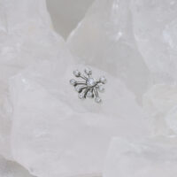 Silberfarbener Push Fit Aufsatz auf weißem Hintergrund aus Kristallen