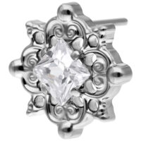 Silberner Push Fit Aufsatz mit klarem Kristall auf weißem Hintergrund