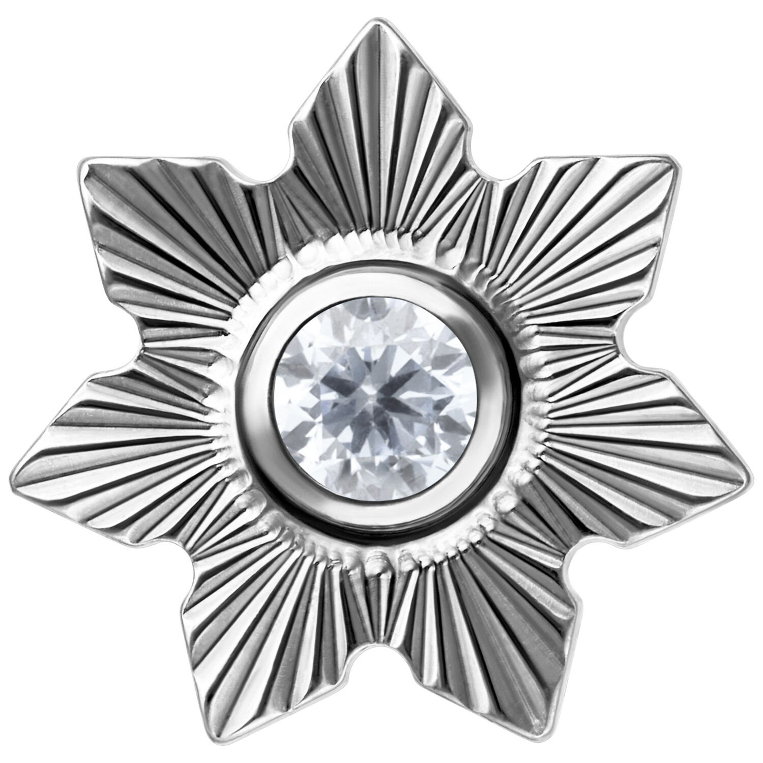 Sternförmiger Aufsatz aus Titan mit kristallklarem Stein auf weißem Hintergrund