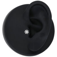 Silberfarbener Push Fit Aufsatz in Jasminform auf schwarzem Hintergrund