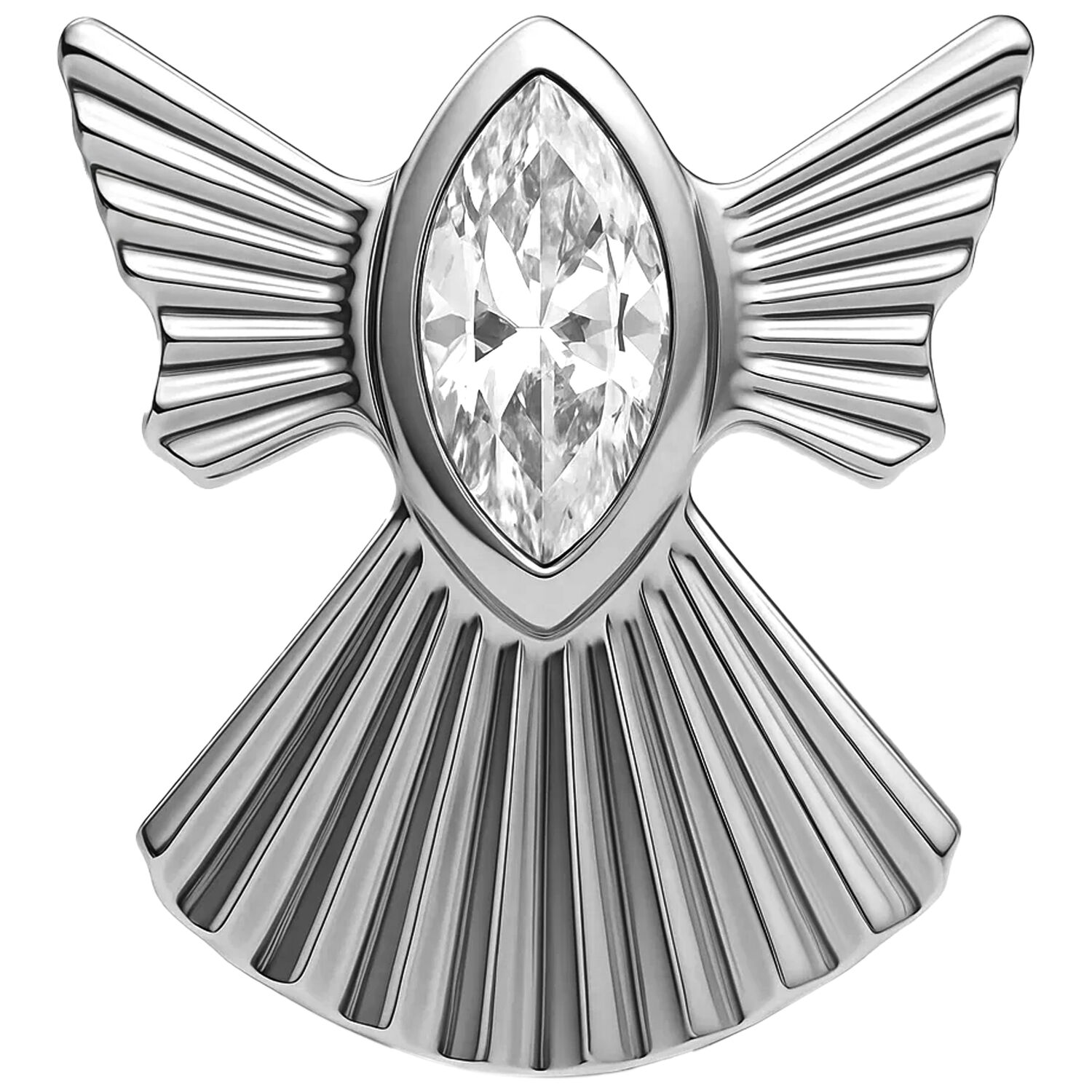 Silberner Schneeflocken-Aufsatz aus Titan mit klarem Kristall auf weißem Hintergrund