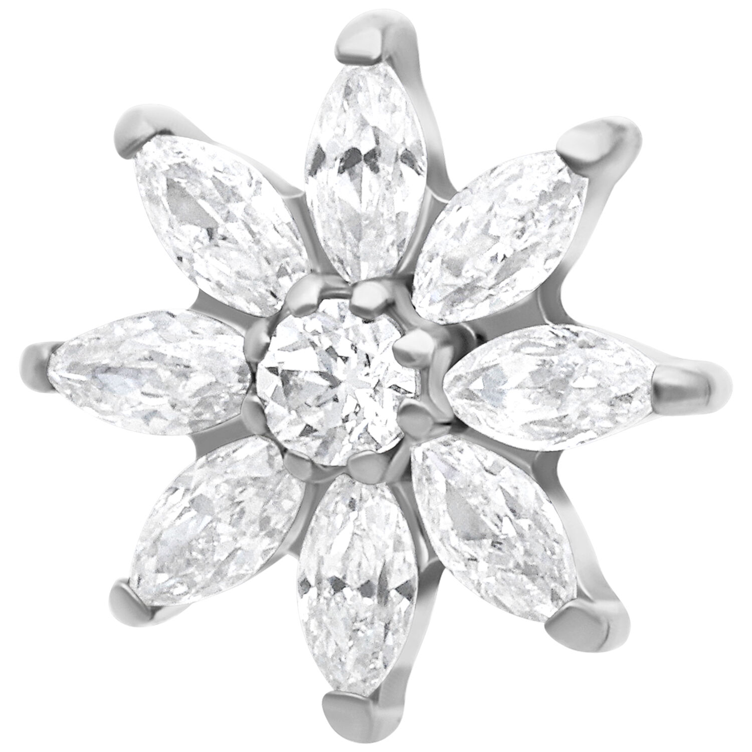 Silberner Eisblumen Kristallaufsatz mit klaren Kristallen auf weißem Hintergrund