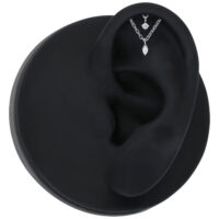 Silberner Helix Aufsatz mit zwei Kristallen auf schwarzem Ohr Modell