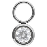 Runder Kristall-Anhänger aus Chirurgenstahl Silberner runder Kristall-Anhänger aus Chirurgenstahl auf weißem Hintergrund