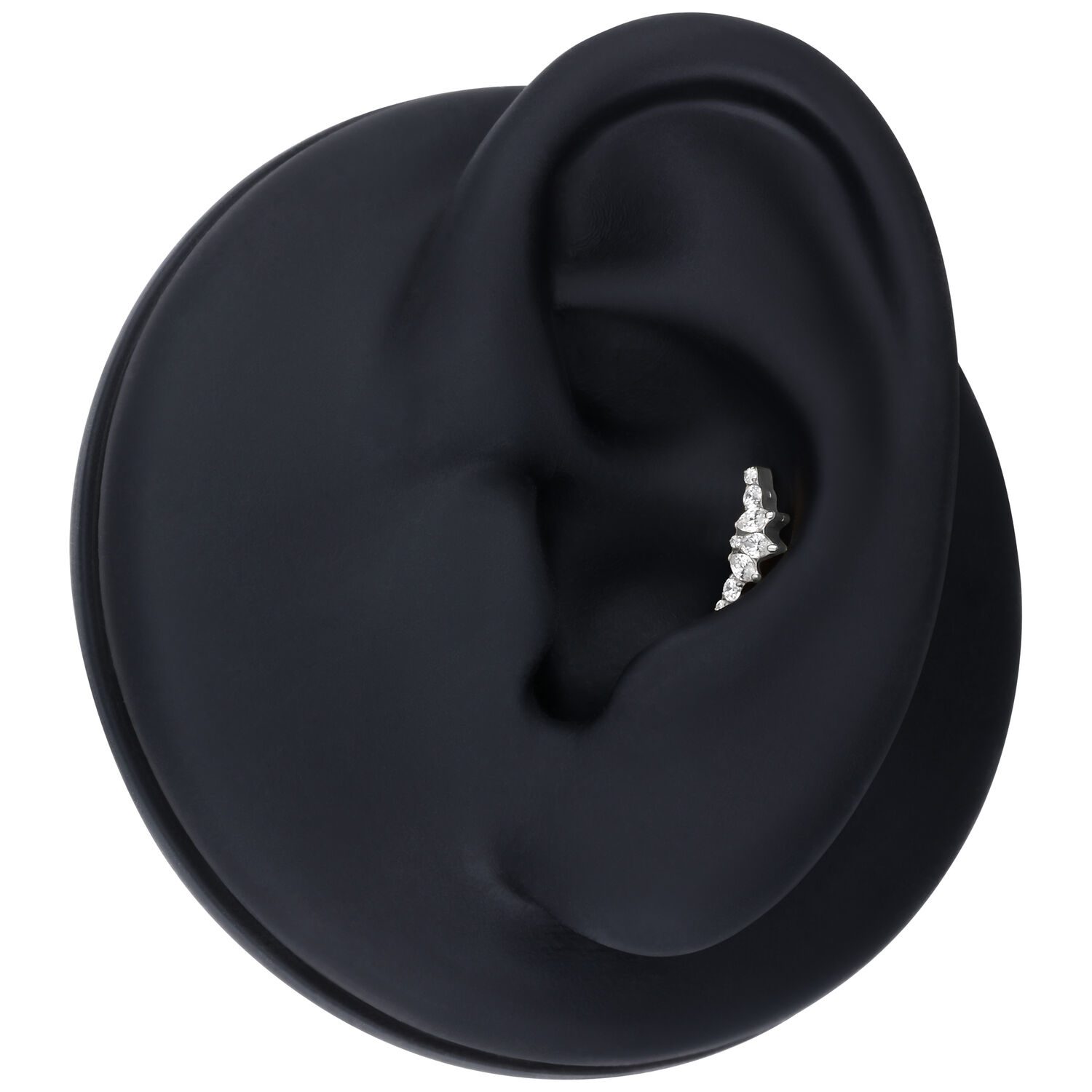 Silberner Kristall Tiara Aufsatz auf schwarzem Ohrmodell