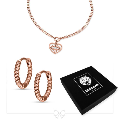Little Heart Eye Bracelet with Hoops Set - Rosegold