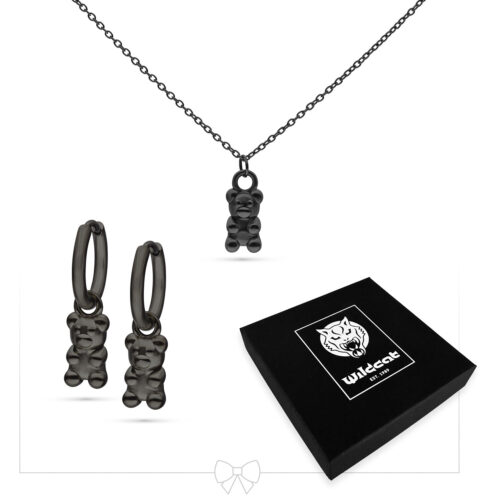 Little Gummi Bear Necklace with Hoops Set - Black Metal
